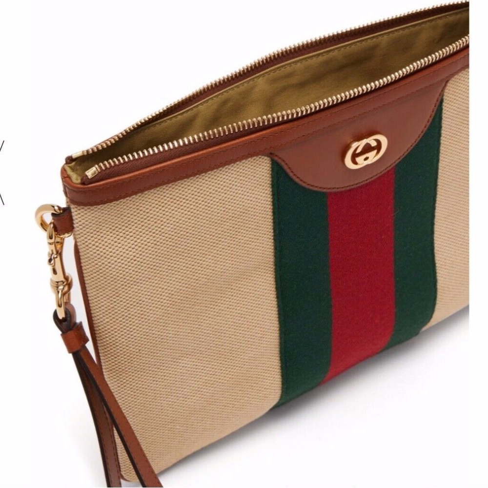 GUCCI GG Web Canvas Leather Pouch